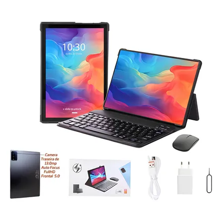 Tablet Com Teclado C10 8gb Ram 256gb 10polegadas Android 14 Capa Com Entrada Para Chip De Telefone Wi-fi Cor Preto VTR ELETRONICS