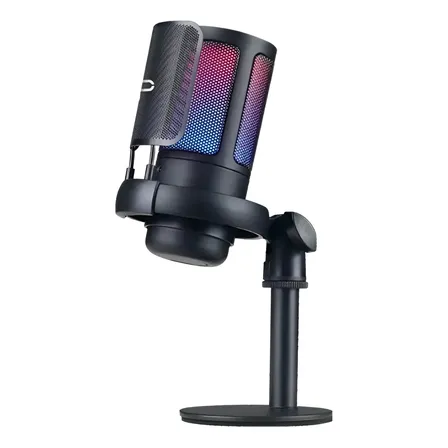 Microfone Condensador Rgb Alta Sensibilidade Usb Gamer Strea Preto