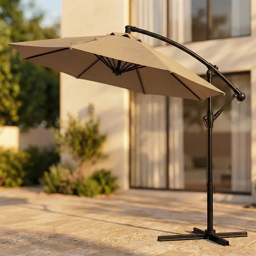 Ombrelone Lateral Suspenso 3m Yayo Articulado Jardim Piscina Bege Liso