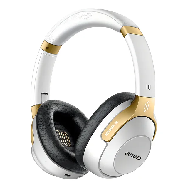 Fone De Ouvido Headphone Neymar Jr. Aiwa AWS-HP-NJ-01-WG Bluetooth Branco/dourado EDIÇÃO LIMITADA