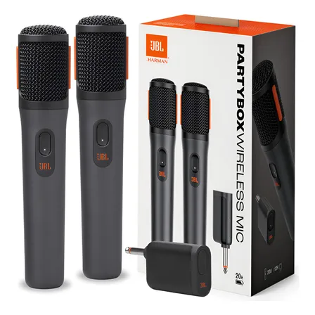 Microfone Sem Fio Jbl Partybox Profissional Duplo Dinâmico Recarregável Preto