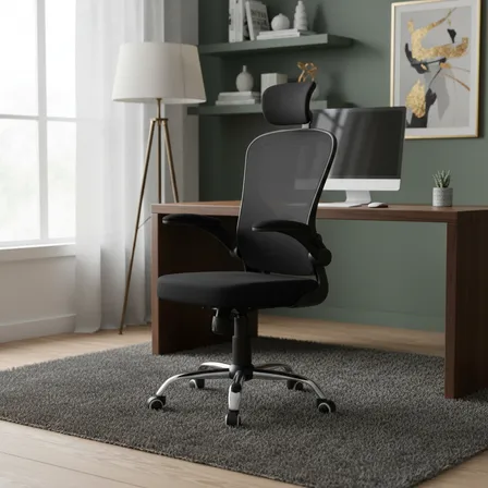 Cadeira De Escritório Ergonômica Giratória B100 Boston Preta Com Estofado Mesh Com Ajuste Lombar Luvinco Preto Malha