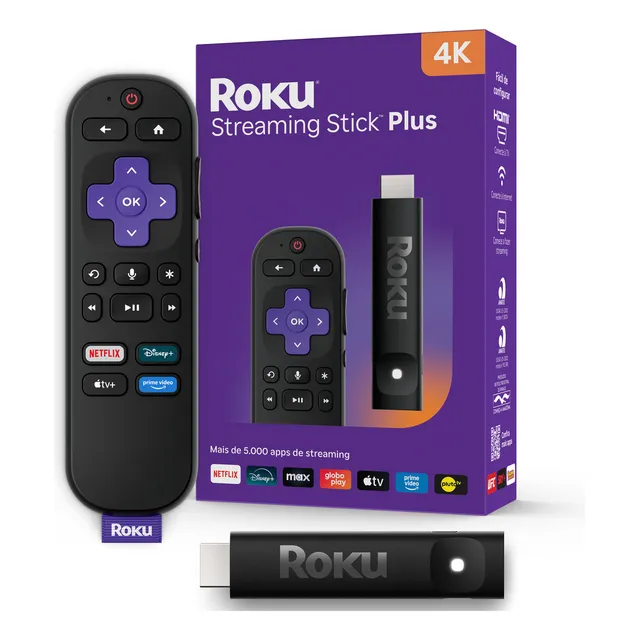 Roku Streaming Stick Plus 4k Com Controle Por Voz Cor Preto Tipo De Controle Remoto De Voz