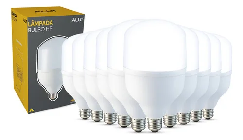 Kit 10 Lâmpada Led Bulbo 50w E27 Alta Potência Industrial Bivolt 6500k Frio Alut 127/220v
