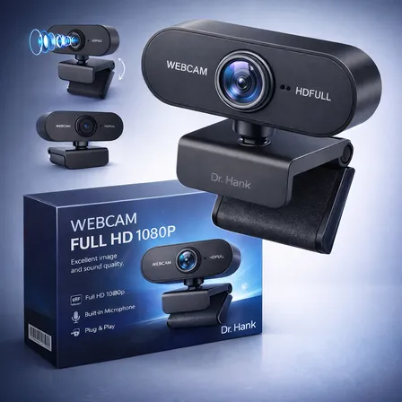 Webcam Dr. Hank Full HD 1080p USB 2.0 com Microfone 360º para Zoom e Teams