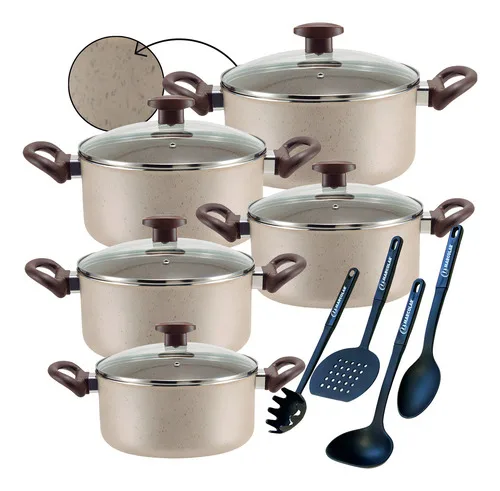 Kit Jogo De Panelas Caçarolas 9 Peças Teflon 6 Camadas Crema