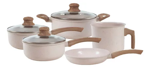 Jogo De Panelas Cerâmico Triplo Indução Tuut Ecoglid 5 Peças Cor Baunilha