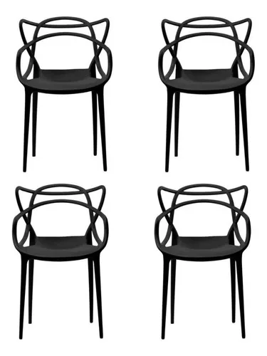 Kit 4 Cadeiras Allegra Preta FML Polipropileno Empilhável Interior Exterior