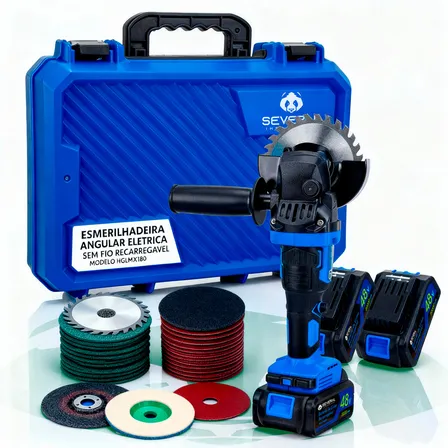 Esmerilhadeira Elétrica Angular Several Importados S Siqueira Lixadeira Potente Corte Fácil Sem Fio 48v 2 Baterias Azul 50/60hz