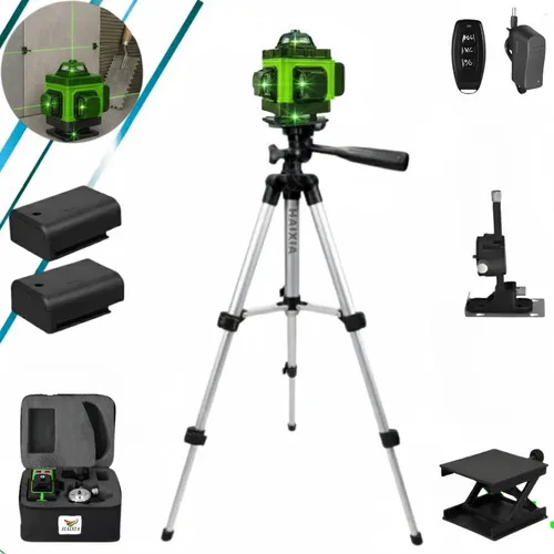 NÍvel A Laser Verde 12 Linhas Esquadro + Suporte + Tripé Recarregável Profissional Prumo 30m Autonivelante Haixia
