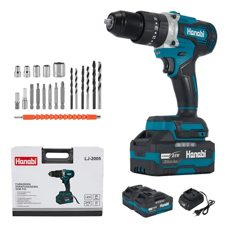 Furadeira De Impacto Parafusadeira Hanabi 80n.m 21v60hz 13mm Brushless 2 Baterias 4.0ah Azul 127/220v 60hz