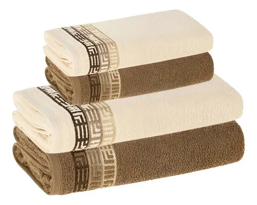 Jogo De Toalhas 4 Pçs Fio Cardado 100% Algodão Bosco Karsten Vanilla/ Marrom
