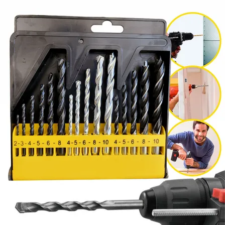 Kit Jogo Brocas Com Estojo Ferro Concreto Madeira Videa Aço Estojo Com 16 Peças Smarter Tools