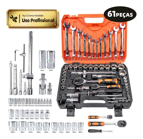 Inova Cases Jogo De Soquetes 61 Peças Maleta De Chaves Sextavados Catracas Caixa De Ferramentas Kit Acessorios Combinada Completa Allen Torx Gedore Automotivo Para Oficina Mecânica Loja Do Mecanico