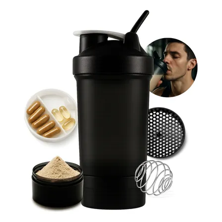 Coqueteleira Shaker Academia Compartimento Shaikeira Suplementos Whey Cápsulas Comprimidos Fit 500ml Home Safe Home