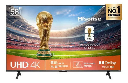 Hisense Smart Tv 4k 58 Polegadas 58a6nv Com Dolby Vision, Hdr10, HLG, Dolby Gaming, Film Maker, Dts Virtual X, Compatibilidade Alexa E Google Home