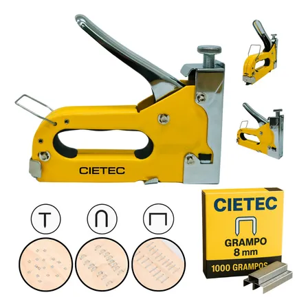 Grampeador Manual Cietec 3 Em 1 Alta Pressão Para Tapeceiro E Madeira