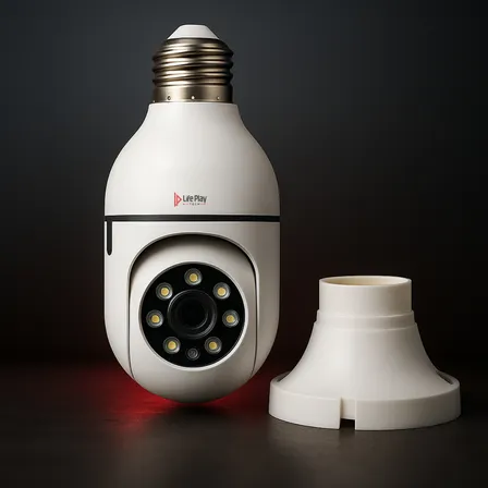 Câmera Segurança Lâmpada Wifi 360° Full Hd 1080p Visão Noturna Infravermelho Áudio Bidirecional Soquete E27 App Yoosee 2.4ghz Rotação 360x90° Monitoramento Residencial Empresa Branco