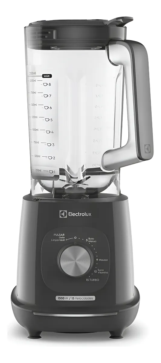 Liquidificador Electrolux 1500W de Potência com 3.2 Litros de Capacidade 15 Velocidades 6 Lâmina TriForce e Pés Antiderrapantes EBL1500 Cinza