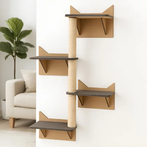 Arranhador De Parede Para Gato Plataformas Poste De Sisal Prateleiras Escalador E Arranhador De Gatos Vertical 4 Níveis Boxfan