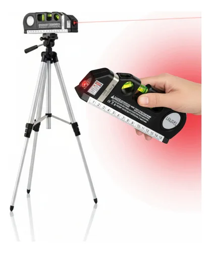 Kit Nível Laser Profissional Nivelador De Mão Esquadro Rotativo Portátil 3 Direções Com Nível De Bolha Alcance De 10 Metros Bateria Tripé Telescópico Universal Com Cabeça 360º E 3 Seções Ajustáveis