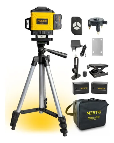 Kit Nível A Laser Verde 12 Linhas Esquadro + Suporte + Tripé Recarregavel Profissional Prumo Autonivelante MESTRI