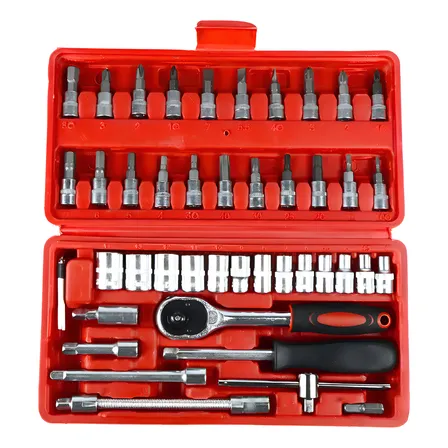 Jogo De Soquete Aco Crv 1/4 Catraca Chave Allen C/ Maleta 46 Vermelho