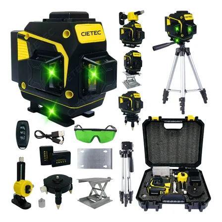 Kit Nível A Laser Verde 12 Linhas Esquadro Suporte Tripé Recarregavel Profissional Prumo Autonivelante Acessórios Completo Cietec