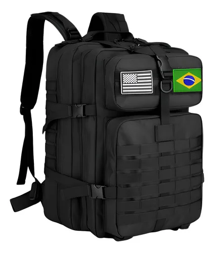 Mochila Tática Militar Preto 50L à Prova d'Água Bolso 5 Zíper Reforçada