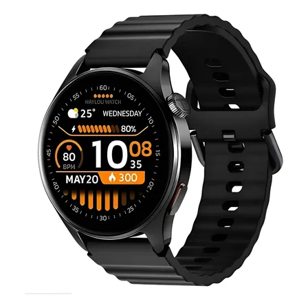 Relógio Haylou Watch 4s Com Gps Display Amoled 1.43 Caixa Preto Pulseira Preta Bisel Preto Desenho Da Pulseira Mesh