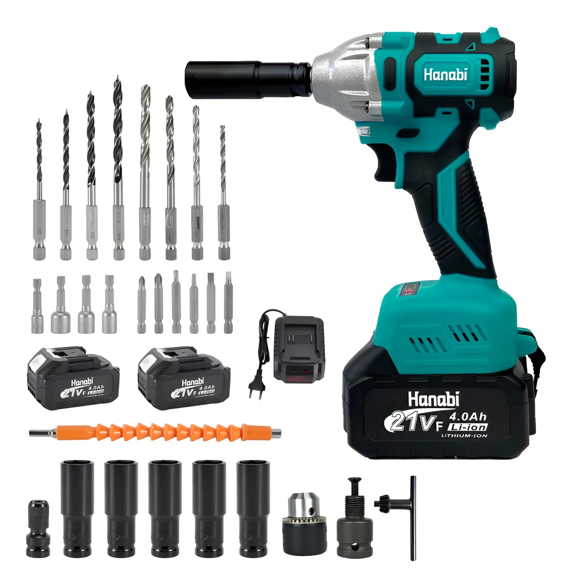 Chave De Impacto Parafusadeira Furadeira Brushless 2 Bateria Cor Azul-petróleo Frequência 50hz/60hz