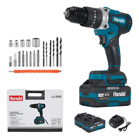 Parafusadeira Furadeira Impacto Hanabi Jl-2005 80nm 13mm Brushless Sem Fio 2 Baterias 4.0ah Cor Azul-petróleo Frequência 50hz / 60hz 127/220v