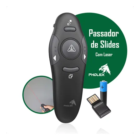 Passador De Slides Com Laser Apresentador Multimídia Wireless Usb Para Palestras Aulas Reuniões Controle Remoto Compacto Pholex