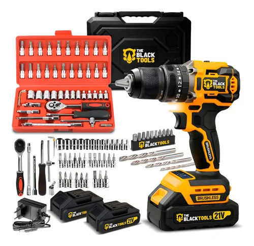 Parafusadeira Furadeira Impacto 2 Baterias Brushless 46 Pçs Amarelo E Preto 60hz