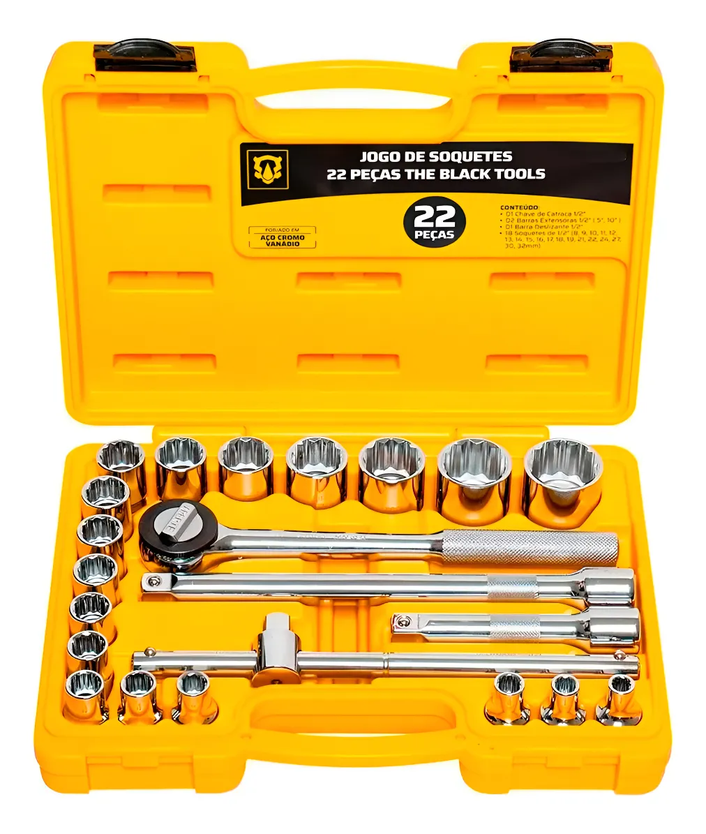 Kit Jogo De Soquetes 1/2 Polegadas Com Maleta Completo Cromado