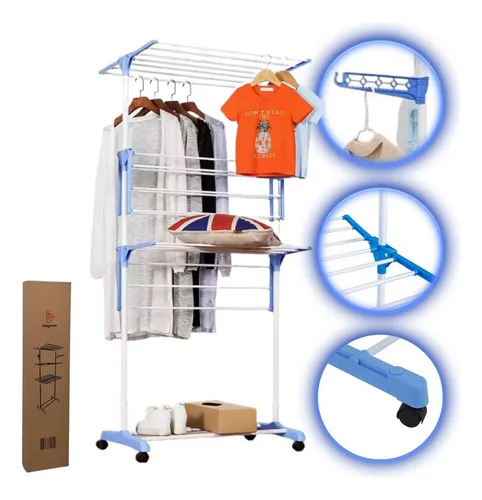 Varal Magnow Reforçado 3 Andares Dobrável Com Rodas P/ 10kg