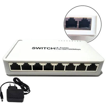 Switch 8 Portas Gigabit Hub 10/100/1000 Mbps Gbps De Rede Rj45 Lan Para Computadores E Câmeras Bivolt