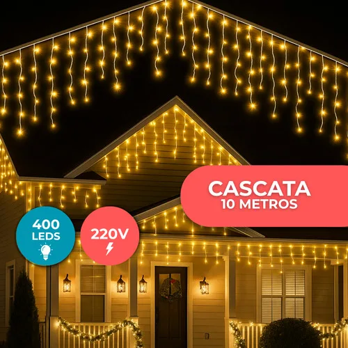 Cascata Cortina De Led l Luz Fixa 10m 400 Luzes Branco Quente Fixa Luzes De Natal Decoração Rede Area Interna Externa Proteção IP Kizumba