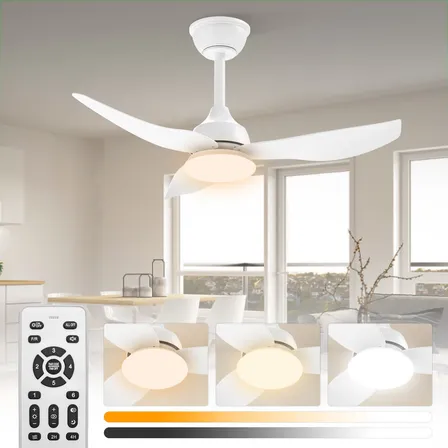 Ventilador De Teto 36 Com Luz Led Ajustável, Controle Remoto, 3 Pás Em Plástico, 6 Velocidades, Motor Silencioso E... 60hz Branco 40.5 Cm 127/220v