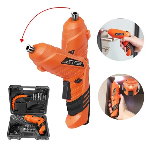 Mini Parafusadeira Elétrica Portátil Recarregável 47 Peças 2 Em 1 Maleta Laranja 50hz/4.2v