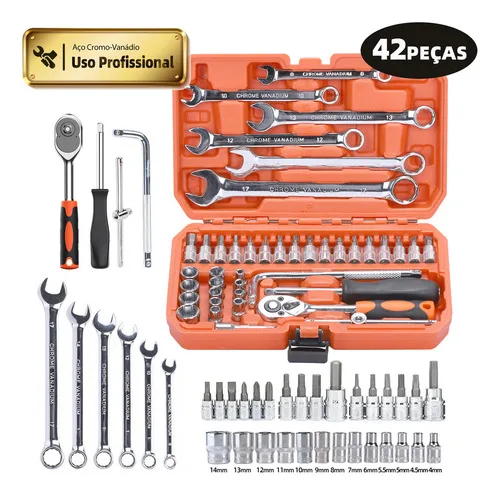 Inova Cases Jogo De Soquetes 42 Peças Caixa De Ferramentas Aço Crv Chave Soquetes Sextavados Chave de Catraca Bits Fenda Phillips Allen Torx Gedore Automotivo Para Oficina Mecânica Loja Do Mecanico