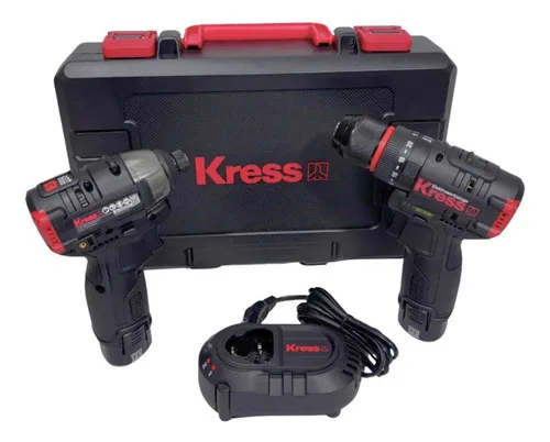 Kit Parafusadeira e Chave de Impacto Brushless Kress 12V 2 Baterias