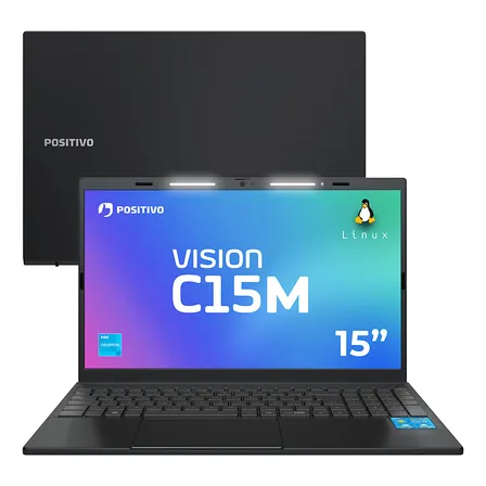 Notebook Positivo Vision C15M Intel Celeron N4500 Linux 8GB RAM 256GB eMMC Tela 15" Full HD IPS Antirreflexo – com Minitela - Cinza