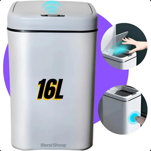 Lixeira Inteligente Com Sensor Automática Banheiro Cinza Lixeira Automática De Recarregável 16 Litros Com Sensor Balde Lixo Adequada Para Cozinha E Banheiro - Blend Shoop