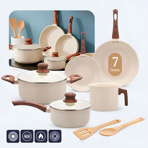 Jogo De Panelas Inducao 3x Mais Antiaderente Cerâmica 7peças Livre De Pfoa Vanila