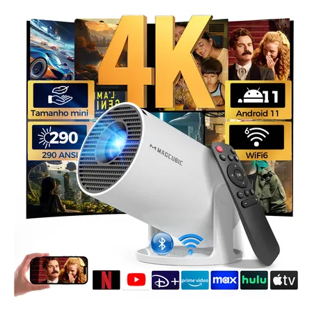 Magcubic Projetor Smart Mini Portátil Hy300pro Led 290ansi 4k Full Hd Android Wi-fi6 Bluetooth5.4 Home Theater Cinema Em Casa Cor Branco Imagem Nítida Som Potente Compatível Com Diversos Dispositivos