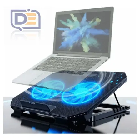 Suporte Notebook Base Led Refrigerada Ventilação Silenciosa Cor Preto Led Azul Ajustável 2 Cooler Ventoinha Até 17 Polegadas
