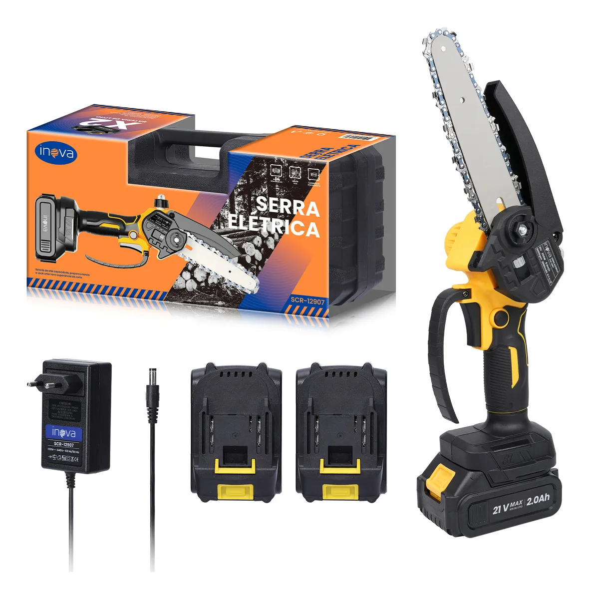 Serra de poda elétrica Motoserra De Poda Portátil Motoserra Sabre 6'' Mini chainsaw bateria 21v Alta Potência 350w De Potência 6000rpm Sabre 6 Polegadas 2000mnah Li-ion C/2 Baterias + Maleta