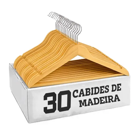 Kit 30 Cabide De Madeira Adulto Grande Antideslizante Slim