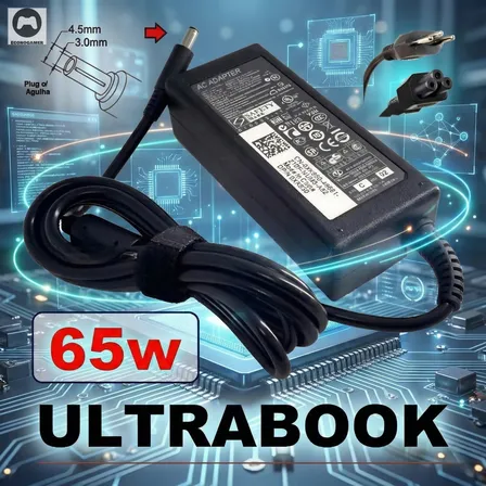 Fonte Carregador Dell Compatível 19,5v 3,34a 65w Plug Fino 4.5x3.0mm Bivolt Substitui La65ns2-01 Pa-1650-02 Adaptador Para Notebook Inspiron Vostro Latitude Ponta Fina Qualidade Premium Econogamer